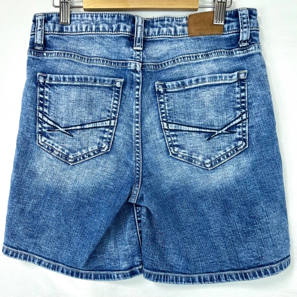 BKE Payton Blue Low Rise Denim Jean Shorts Womens 26 Whisker Fading Thick Stitch - Picture 4 of 7